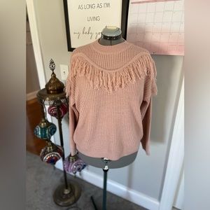 Pink Lily - Fringe Knit Pastel Pink Long Sleeve Sweater size Small